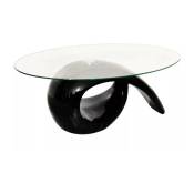 Table basse ovale verre trempé et fibre de verre noir