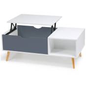 Table basse plateau relevable rectangulaire EFFIE scandinave bois blanc et gris - Blanc