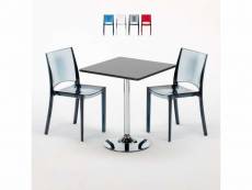 Table carrée noire 70x70cm avec 2 chaises colorées grand soleil set intérieur bar café b-side phantom