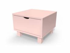 Table de chevet bois cube + tiroir rose pastel CHEVCUB-RosePas