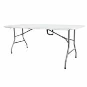 Table Pliante Transportable, Table en Plastique Robuste, 180 x 74 cm, Blanc, Pliable en deux, Matériau: hdpe