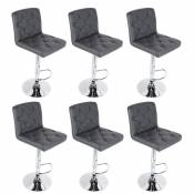 Yongqing - Lot de 6 chaises de bar réglables gris avec dossier hauteur réglable en tissu gris - Gris