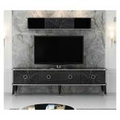 Azura Home Design - Ensemble meuble tv marbre 180 cm Noir brillant