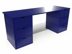 Bureau long en bois 6 tiroirs cube bleu foncé BUR6T-DF