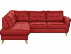 Canapé d'angle convertible en cuir italien de luxe 5 places noria avec coffre, rouge foncé, angle gauche (vu de face)