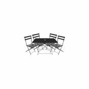 Chalet & Jardin Ensemble repas Bistrot dépliant en métal - Table rectangulaire + 4 Chaises - Noir