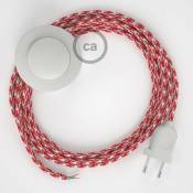 Cordon pour lampadaire, câble RP09 Effet Soie Bicolore Blanc-Rouge 3 m. Choisissez la couleur de la fiche et de l'interrupteur Blanc