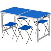 Ensemble de table pliante avec 4 chaises bleues pour