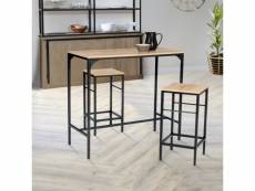 Ensemble table haute de bar detroit 100 cm et 2 tabourets design industriel