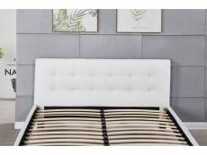 Frederic - solide et confortable lit avec sommier + tête de lit capitonnee couleur blanc + pieds en 10 cm pour matelas en 140x200 - 2 x 13 lattes - re