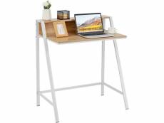 Giantex bureau informatique en bois avec 2 etagère tablette moniteur charge 50kg couleur naturel pour chambre,bureau,salon