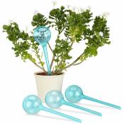 Globes d'arrosage plastique, lot de 4, distributeur eau plantes 2 semaines pot fleurs 250 ml, bleu clair - Relaxdays