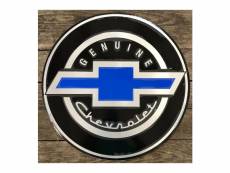 "grande plaque 60cm genuine chevrolet logo noir et bleu tole ronde garage affiche metal usa"