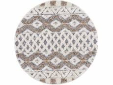 Hava - tapis rond à poils longs et relief beige et crème 120x120cm focus-3050-grey-120x120