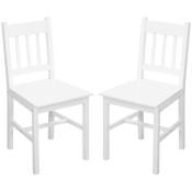 HOMCOM Lot de 2 chaises salle à manger chaise de cuisine en bois massif dossier lattes esprit campagne blanc