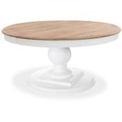 Intensedeco - Table ronde extensible en bois massif Héloïse Bois naturel et pied blanc - Blanc