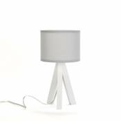 Lampe de table sur trépied en bois blanc au design scandinave avec abat-jour en tissu gris clair E14 - Blanc, gris clair - Blanc, gris clair