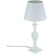 Lampe Patine en bois - H. 56 cm. - Blanc - - Blanc