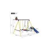 L&h-cfcahl - Set de balançoires pour enfants avec cadre métallique, balançoire arbre nid, balançoire individuelle en plastique, basket-ball, panier