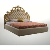 Lit double de style baroque avec meuble de rangement couleur crème - Aleksandra
