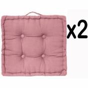 Lot de 2 coussins de sol en coton, coloris rose, 40 x 40 x H 8 cm -PEGANE-