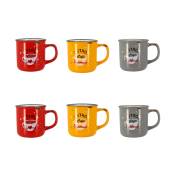 Lot de 6 mugs à café en grès - 3 couleurs assorties