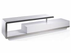 Meuble tv design 2 tiroirs bois laqué blanc et acier