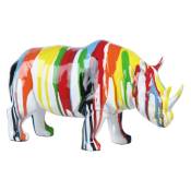 Meubletmoi - Statue rhinocéros coulures peintures multicolores H17 cm - basil drips
