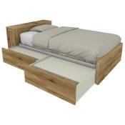 Mobilfino Camerette - 864CK - Lit simple 120x190 avec meuble de rangement en tête de lit et tiroirs coulissants - chêne - chêne