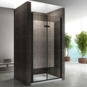 Monablack Porte de douche pliante noire h. 195 cm largeur réglable 96 à 100 cm transparent
