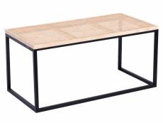 Nordlys - table basse industrielle rectangulaire bois moderne cannage rotin noir
