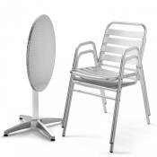 Oviala - Table de jardin ronde et 2 chaises aluminium