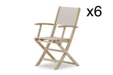 Pack de 6 chaises pliants en bois clair et textilene