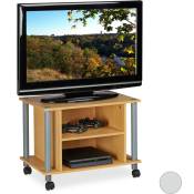 Relaxdays - Meuble tv sur roues, compartiments, étagère pour téléviseur, Buffet à roues pour téléviseur, HxlxP 45x60x40cm