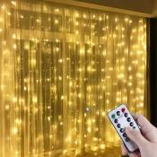 Rideau lumineux USB à LED 3m x 3m, 300 LED Rideau à chaîne lumineuse USB avec 8 modèles lumineux pour décoration de fête, chambre, éclairage