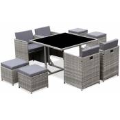 Salon de jardin 4-8 places – Vabo – table encastrable Nuances de gris / Gris chiné - Nuances de gris