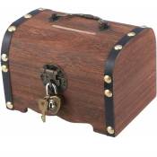 Shining House - Tirelire de coffre au trésor en bois rétro, petite boîte en bois antique, tirelire décorative, boîte de rangement pour économiser de
