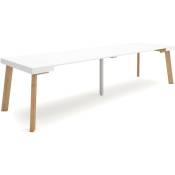 Skraut Home - Table console extensible, Console meuble, 300, Pour 14 personnes, Pieds en bois, Style moderne, Blanc