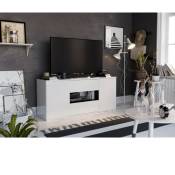 Star Meuble tv 2 portes 2 tiroirs - Blanc brillant et gris - l 150 x p 42 x h 67cm