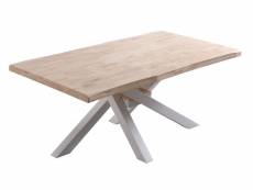 Table à manger rectangulaire en bois coloris chêne nordique pieds blanc - longueur 180 x profondeur 100 x hauteur 76 cm