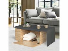 Table basse rotative bois et gris 360° lizzi extensible avec coffre
