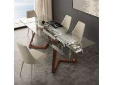 Table extensible en verre et bois design tosca