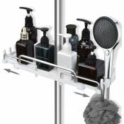 Tagère de douche télescopique 32-48 cm, étagère de rangement pour barre de douche de 18 à 25 mm (Blanc)