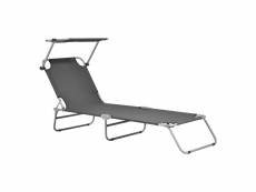 Transat avec pare-soleil chaise longue inclinable réglable en 5 positions bain de soleil design avec anses de transport capacité de charge 110 kg acie