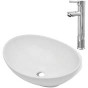 Vidaxl - Lavabo de salle de bain avec mitigeur Céramique Ovale Blanc