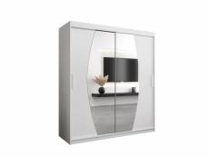 Armoire de chambre globe blanc 180 avec 2 portes coulissantes et miroir penderie (tringle) avec étagères avec tiroirs