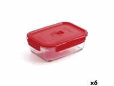 Boîte à lunch hermétique luminarc pure box rouge 16 x 11 cm 820 ml verre (6 unités)