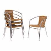Bolero Lot de 4 chaises en osier avec cadre en aluminium