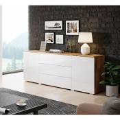 Bratex - Commode 150 cm Paris commode, commode de salon, meuble auxiliaire de salon, mobilier de salon moderne, wotan/blanc brillant