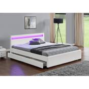 Cadre de lit en pu blanc avec rangements et led intégrées 140x190 cm enfield - white